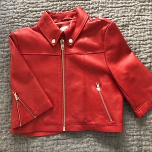 Maje cropped red leather jacket